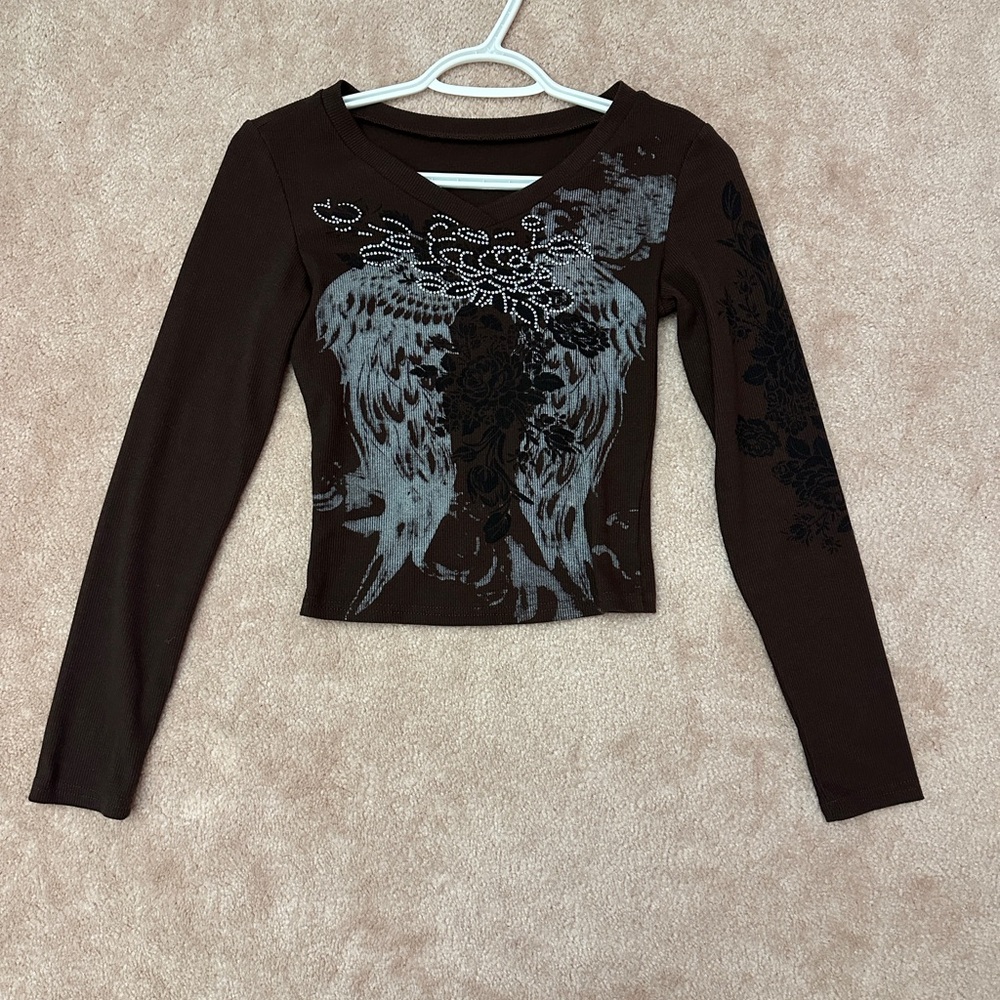 SHEIN Dark Brown Graphic Crop Top
